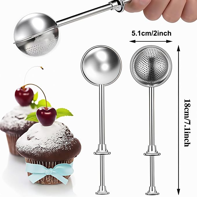 2Pcs Flour Sifter for Baking, One-hand Operation Sugar Shaker Stainless Steel | Long Handle Flour Sifter with Tray, Sourdough Bread Baking Supplies, Fine Mesh Holes, For Stirring, Gift Package