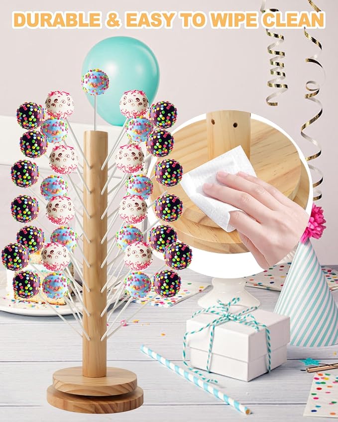 Wood Cake Pop Stand, 48 Holes Wooden Lollipop Holder, Decorative Candy Table Display Dessert Stand Wedding Baby Showers Birthday Christmas Party Display