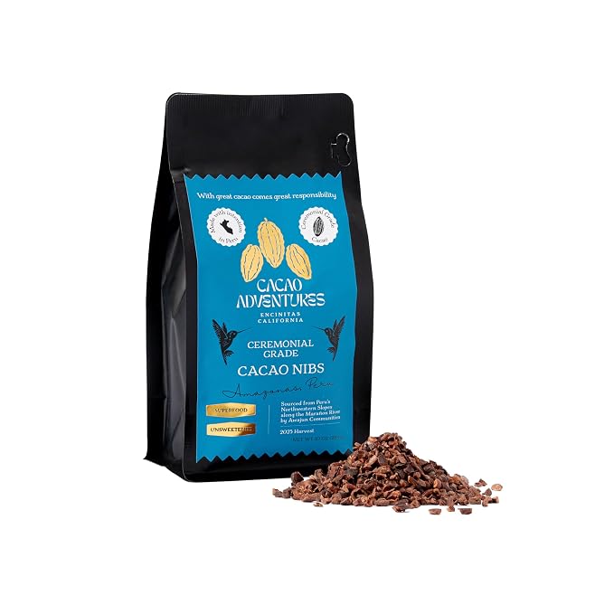 Cacao Adventures Raw Cacao Nibs, High-Amazon Basin Peru, 10 oz | Heavy Metals Safe