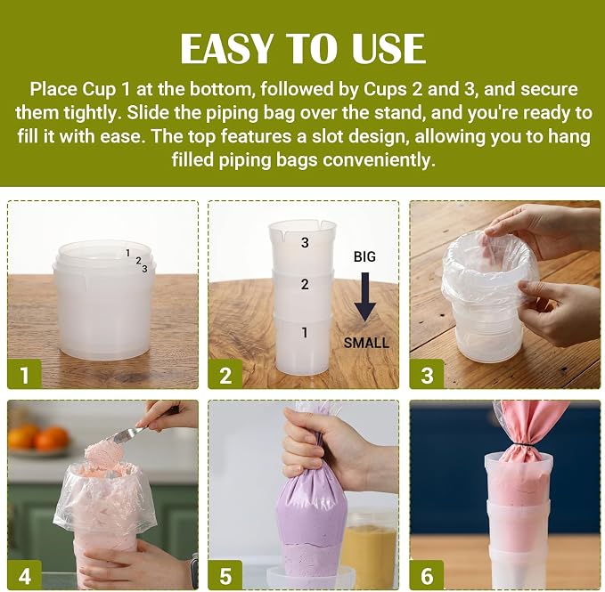 Piping Bag Holder Stand Adjustable Pastry Bag Filling Support Rack Hands Free Reusable Plastic Icing Bag Stand for Cake Cupcake Cookie Dessert Decorating Baking Tools