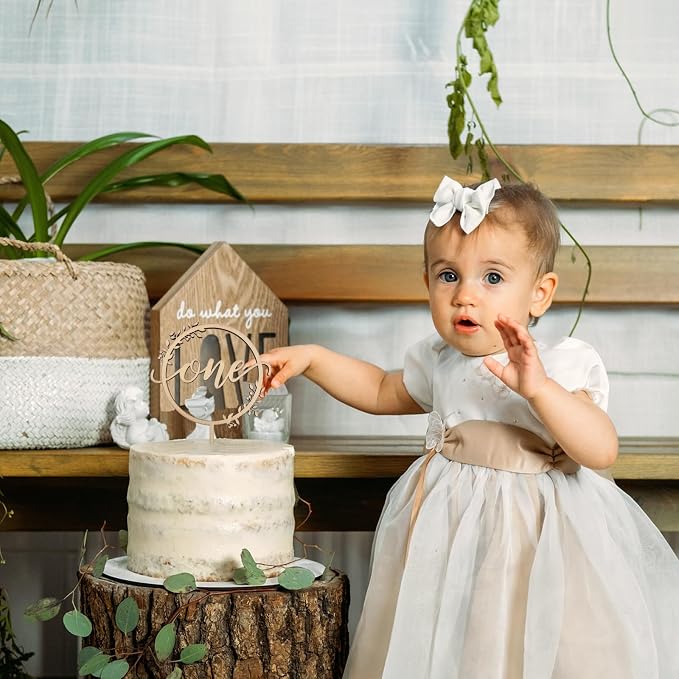 Wooden One Cake Topper - 1st Birthday Cake Topper Decoration Supplies, Suitable for Baby Shower Favors, Baby First Birthday Party or Photo Booth Props (Style:Garland)