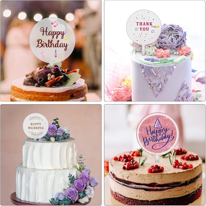 Clear Acrylic Cake Toppers 15 PCS, Blank Acrylic Cake Topper Round DIY Birthday Cake Toppers Personalized Cake Cupcake Toppers Blanks for Wedding Engagement Anniversary Birthday Graduation
