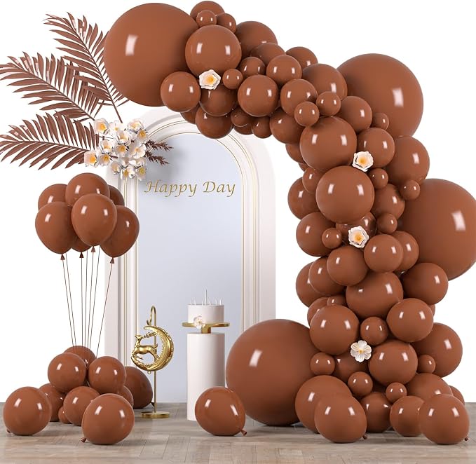 Voircoloria 130pcs Coffee Brown Balloons Different Sizes 18" 12" 10" 5" Tan Latex Balloon Garland Arch Kit for Birthday Baby Shower Graduation Wedding Gender Reveal Anniversary Party Decorations