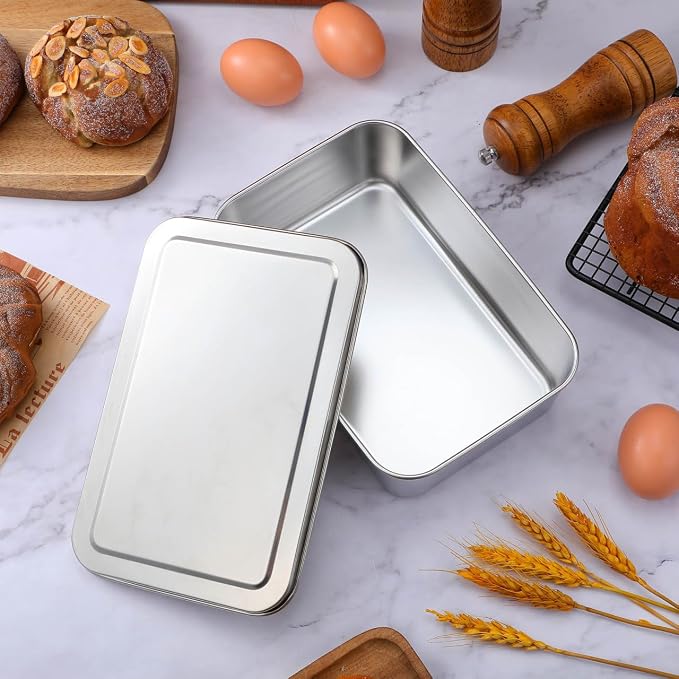 Kichvoe Stainless Steel Loaf Pan with Lid 9.05X5.90X2.55In Bread Baking Tray for Homemade Cakes Desserts Even Heat Distribution Kitchen Bakeware