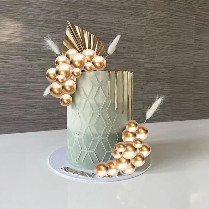 Gyufise 30Pcs Mini Balloon Cake Topper Gold Foam Ball Cake Picks Cupcake Faux Pearl Balls DIY Cake Insert Topper Decoration for Anniversary Graduation Birthday Party Baby Shower Supplies