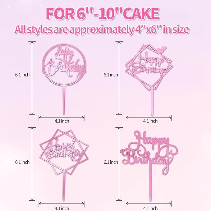 10-Pack Happy Birthday Cake Toppers,Gold Cake Toppers Acrylic Birthday Cake Supplies,4inchx6inch (Gold) (Rose Gold)