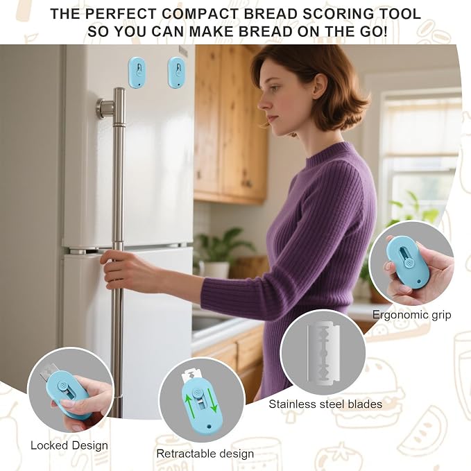 Herda Bread Lame Dough Scoring Tool, Retractable Magnetic Bread Scoring Tool With 5 Bread Razors & Scoring Patterns Booklet, Professional Bread Baking Scorer for Sourdough Bread, Baguette, Rye Bread