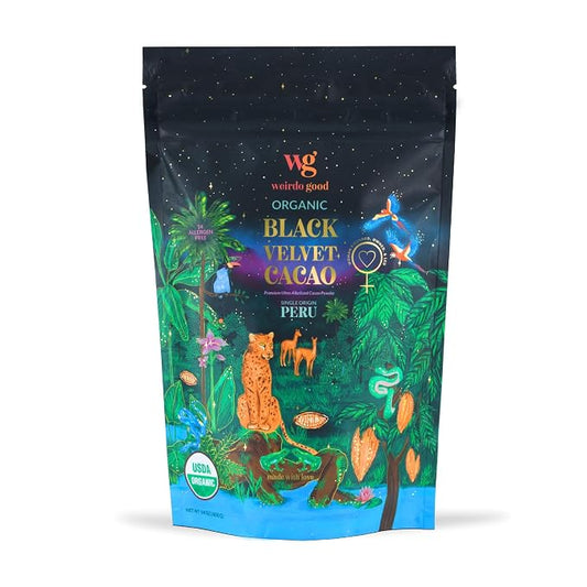 Weirdo Good Black Velvet Cacao – Organic, Allergen-Free, Premium Black Cocoa Powder, Ultra-Dutched for Extra-Dark Baking, 14 oz