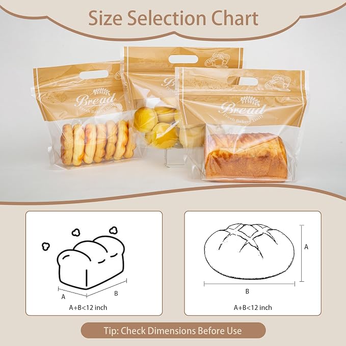 50 Pcs Plastic Bread Bags for Homemade Bread with Clear Window, Resealable & Freezer Safe Bakery Bags Storage for Sourdough, Toast, Bagels, Muffins, Pastries (12.6" x 10.6" Orange)