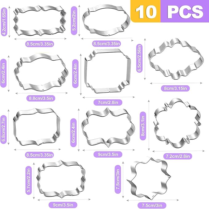 10 Pcs Plaque Frame Cookie Cutters Set Stainless Steel Geometric Shape Cutters for Sugar Cookies Fondant Biscuit Baking