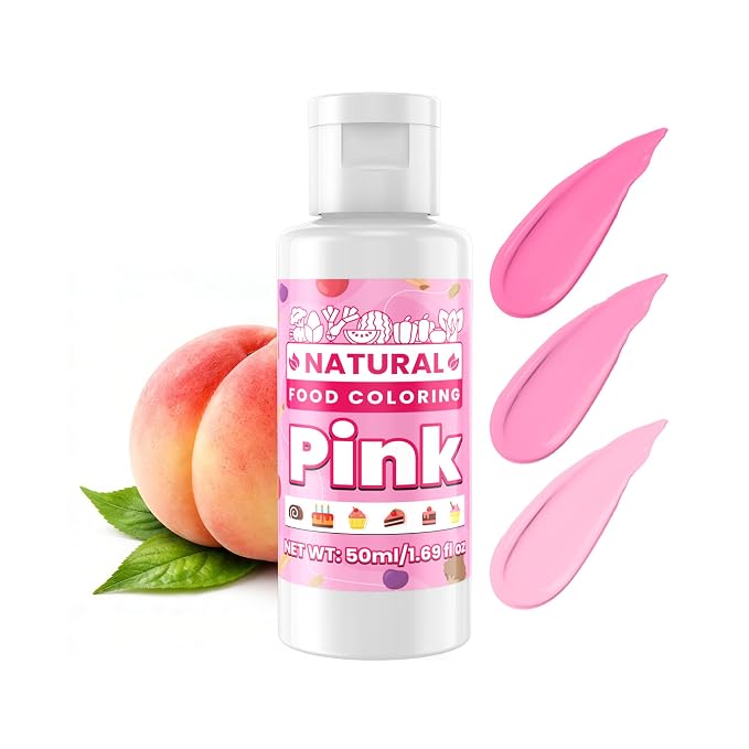 Pink Natural Food Coloring - 50ml Plant Based Food Dye, No FD&C & Artificial Dyes, Gluten-Free, Food-Grade, Vibrant Liquid Colors for Icing, Baking, Cake Decorating, Frosting, Fondant, Slime - 1.69 Fl.Oz Bottles