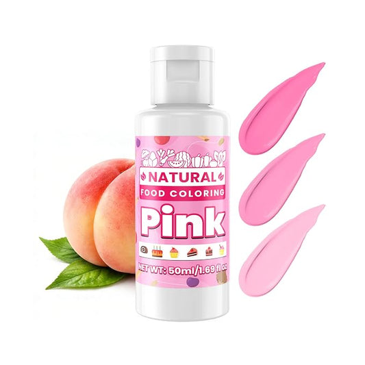 Pink Natural Food Coloring - 50ml Plant Based Food Dye, No FD&C & Artificial Dyes, Gluten-Free, Food-Grade, Vibrant Liquid Colors for Icing, Baking, Cake Decorating, Frosting, Fondant, Slime - 1.69 Fl.Oz Bottles