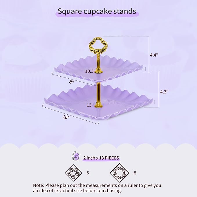 Pack of 11 NWK Cake Stand Set, with 3 x Two-Tier and 3 x Three-Tier Cupcake Stands, 4 x Appetizer Trays, 1 x Tablecloth for Birthday Bridal Baby Shower Party (Purple)