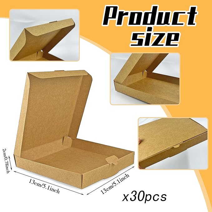KEEPARTY 30 PCS Kraft Mini Pizza Boxes 5.1x5.1x0.78 Inch For Pizzas