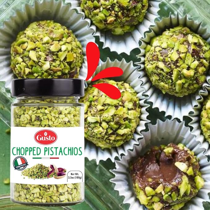 GUSTO ETNA Sicilian Chopped Pistachios, Raw Pistachios Crumbles 3.5 oz | Bronte-Sourced Crumbles for Baking, Cooking, Ice Cream, Pizza, Pasta, and Sandwiches; Product of Sicily, Italy.