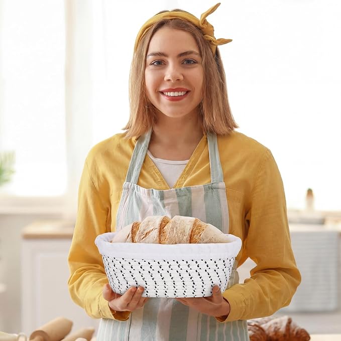 4 Pcs 10 Inch Bread Proofing Basket Set Cotton Rope Oval Banneton Basket Sourdough Bread with Liners Covers for Baking Supplies (Neutral Tones)