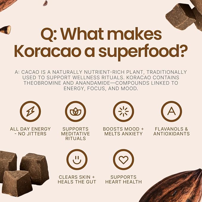 KORACAO Sustainably Harvested Cacao | Ideal Superfood for Everyday Bliss | Ceremonial Grade Cacao | Enhance Your Spiritual Journey with Ancient Superfood Delight - 1 Pound