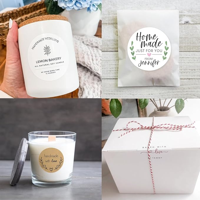 400 Pack Custom Handmade/Homemade with Love Label Stickers|Personalize Business Logo Labels|1.5/2inch Round Personalized Labels in Various Designs for Crafts,Baking,Gifts and Small Business