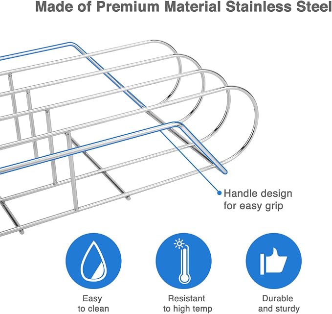 Extra Long Stainless Steel Rib Rack for Smoking and Grilling, Holds up to 3 Full Racks of Ribs, Fits 18” or Larger Gas Smoker or Charcoal Grill, Perfect Smoker Accessories Gifts for Men