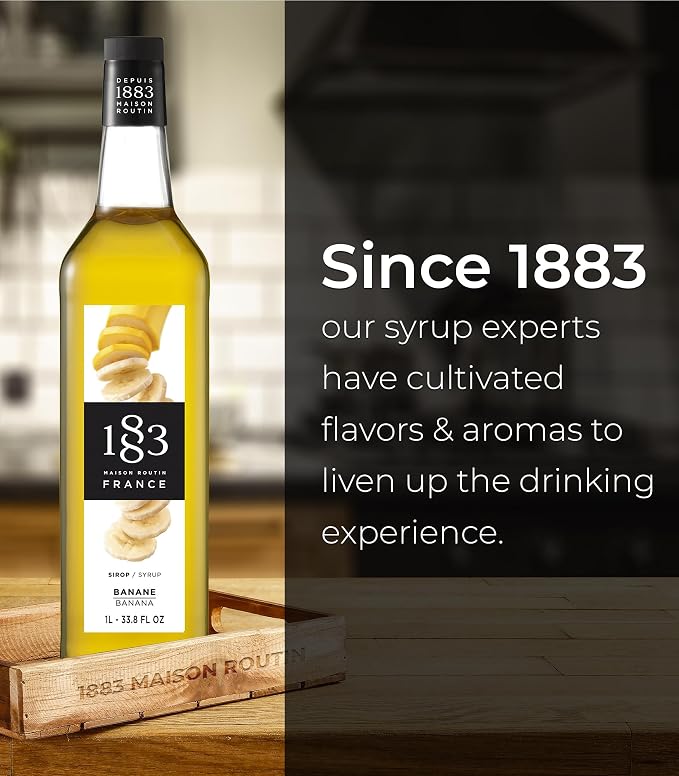 1883 Banana Syrup for Drinks, Made in France, 1 Liter Glass Bottle
