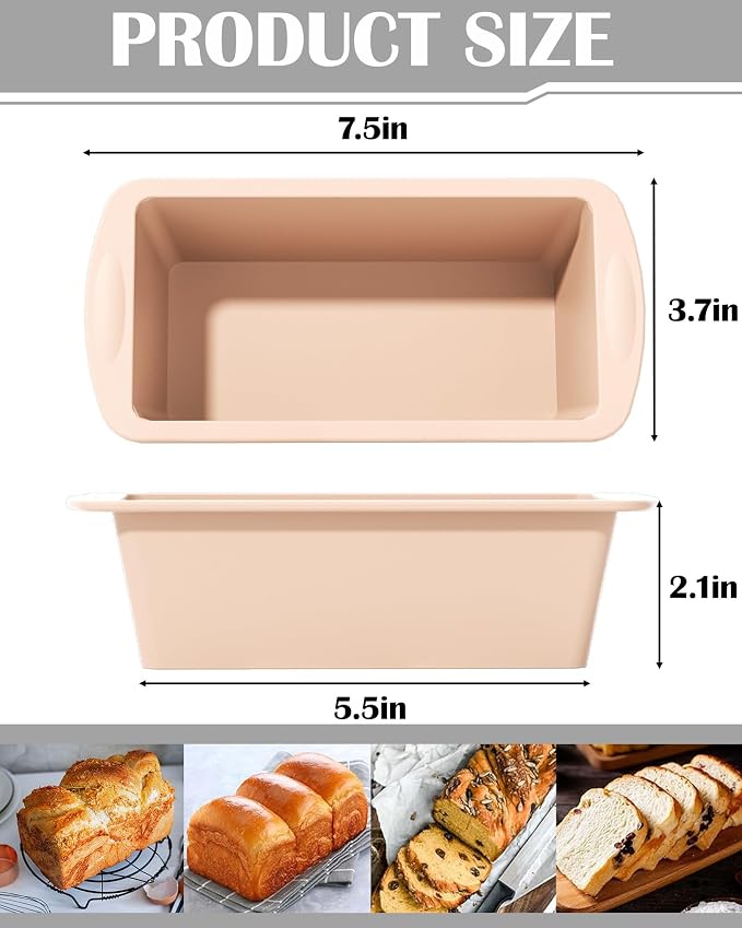 Mini Silicone Bread Loaf Pan, 4 Pcs, Non-Stick Baking Molds for Bread, Cake, Meatloaf, 7.5" L x 3.7" W x 2.1" H, Flexible Silicone Baking Molds for Bread, Cake, Meatloaf