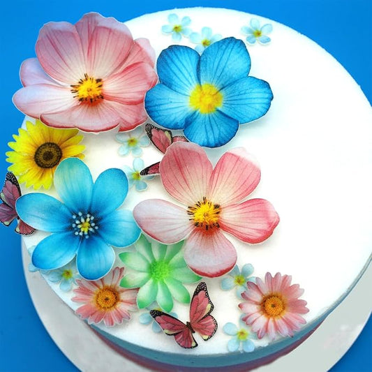 56 Pcs Edible Flowers Cake Topper Cupcake Toppers Decorations Wafer Paper Pink Cherry Blossom Flowers Wedding Themed Party Birthday Cake Decoration