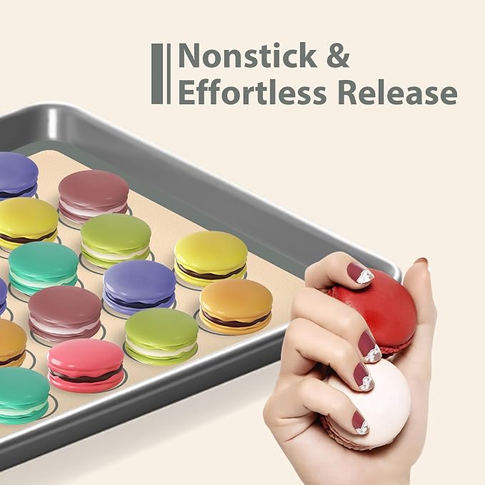 Macaron Silicone Baking Mats, 3 PCS Non Stick Macaroon Mat Silicone for Macarons, Cookie, Pastry, Gray