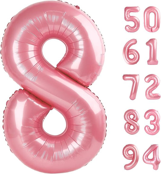 Pearlescent Pink 8 Balloon, Number Balloons 40 Inch, 8th Birthday Decorations for Girls, Birthday Balloons, Pastel Pink Party Supplies, Number 8 Balloon