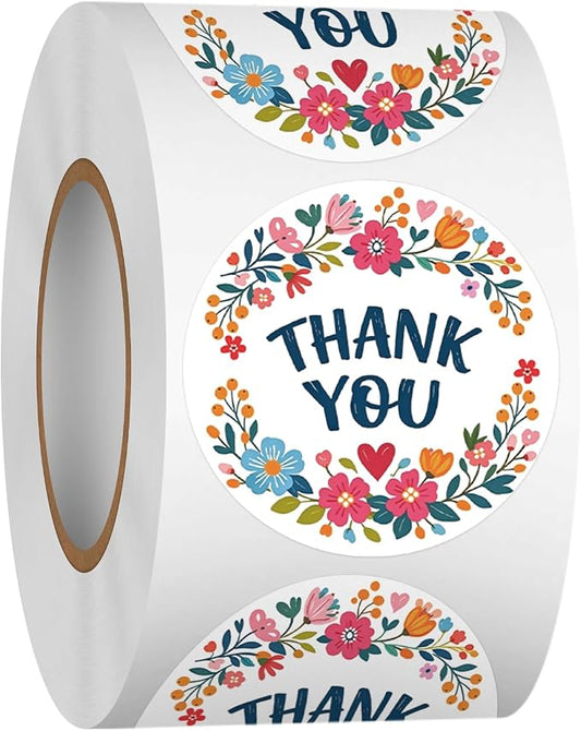 Louise Maelys 1.5Inch Thank You Stickers 500Pcs Floral Thank You Labels | Waterproof Floral Thank You Sticker For Small Business, Packaging, Party Favors, Gift Wrapping And Handmade Sellers