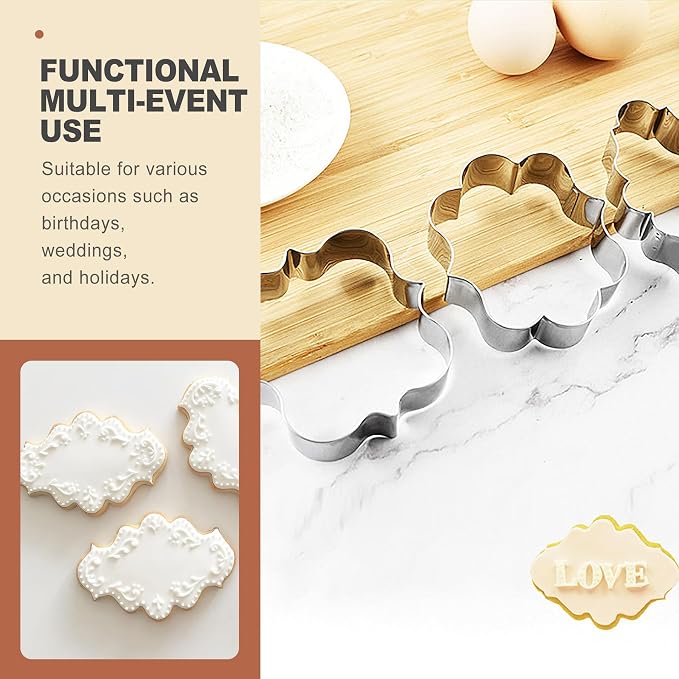 10 Pcs Plaque Frame Cookie Cutters Set Stainless Steel Geometric Shape Molds for Sugar Cookies Fondant Biscuit Baking Supplies Wedding Party Pastry Decoration Tools Clay Crafting Kit