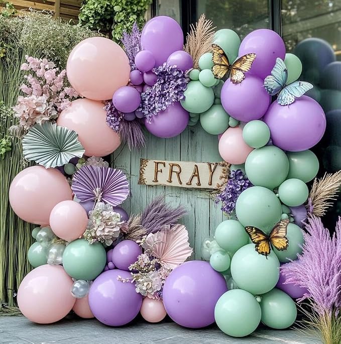 Purple Balloon Garland Double Stuffed Lavender Lilac Macaron Balloons Different Sizes 18/12/5 Inch Latex Pastel Balloons Arch Kit for Birthday Wedding Baby Shower Butterfly Princess Party Decoration