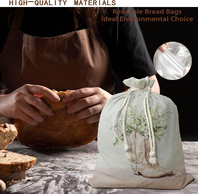 UTELKA Flroal Reusable Linen Bread Bag for Homemade Bread, Vintage Wildflower Beeswax Bread Bag, Western Storage Large Bread Box for Baker Focaccia Sandwich Bags Baking 16.5x12