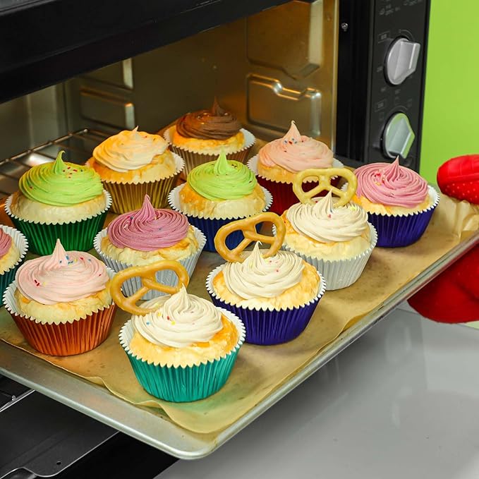 Gifbera Navy Blue Foil Cupcake Liners 200-Count Standard Size Muffin Paper Baking Cups