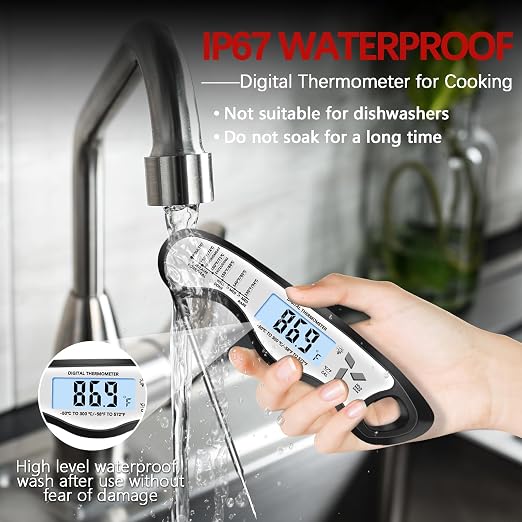 Meat Thermometer Digital，IP67 Waterproof Cooking Thermometer with Backlight, Calibration & Hold Function，Food Thermometer for Cooking,Outdoor Grilling，Suitable as Stocking Stuffers for Men (White-2)