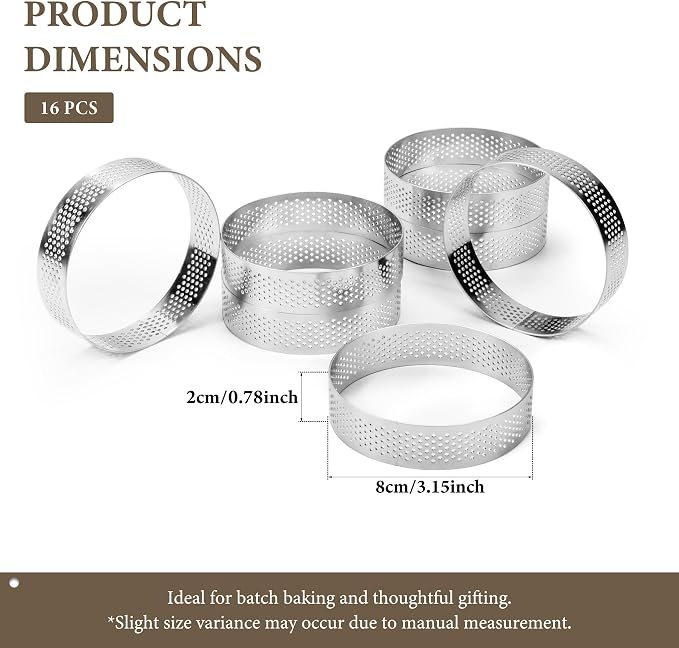 16 Pack Tart Rings,Stainless Steel 3.15 Inch Cookie Rings For Baking Small Pastry Rings Mousse Cake ring Heat-Resistant Crumpet Ring for Cooking Dessert