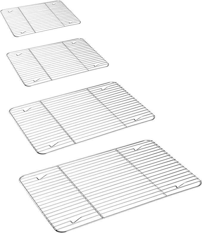 P&P CHEF Baking Cooling Rack Set for Cooking Roasting, 4-Piece Stainless Steel Wire Racks for Oven Use, Healthy & Dishwasher Safe, Rectangle, 8.6 + 9.7+ 11.6 + 15.3 Inch
