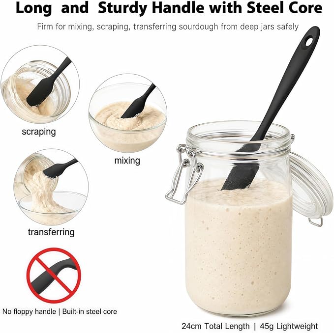 Silicone Jar Spatula, 600°F Heat Resistant Food Grade Rubber Scraper, Flexible Skinny Spatula for Jars, Blenders, Bottles, Baking, Cooking, Jam, Nut Butter, Dishwasher Safe