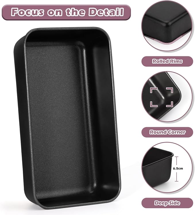 P&P CHEF Loaf Pan Set, 9 x 5 Inch Bread Pans, Stainless Steel Loaf Toast Baking Pans For Bread Meatloaf Lasagna Cake, Healthy & Non Toxic, Oven Safe& Easy Clean, (Black, 12Pcs)