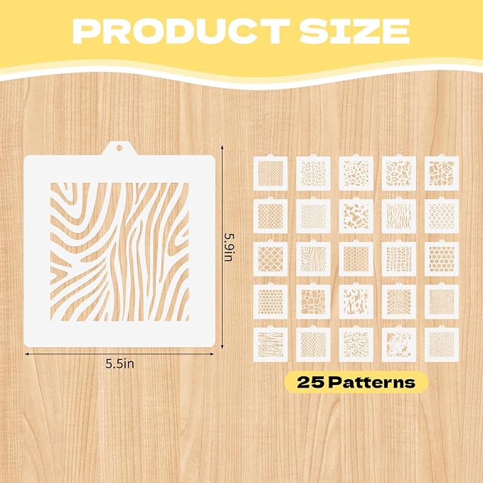 25 Pcs Cookie Stencils for Baking, Honeycomb Mermaid Scale Leopard Tiger Snake Texture & Dog Paw Print Patterns, Royal Icing Airbrush Cake Stencils for DIY Desserts & Party Crafts Reusable