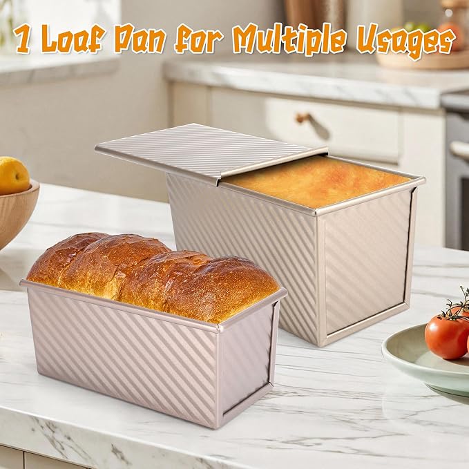 4 Pcs Pullman Loaf Pan with Lid, 1LB/0.8LB/0.5LB Dough Capacity Bread Loaf Pan, Non-Stick Bread Pan, Carbon Steel Sandwich Bread Loaf Pans for for Homemade Baking Sandwich, Bread, Sourdough
