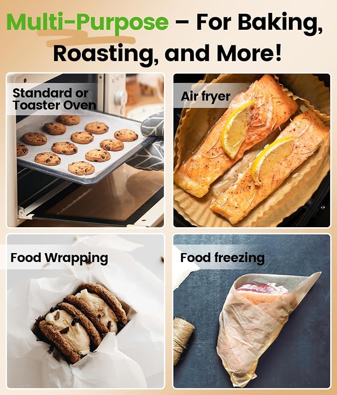 200 PCS Unbleached Parchment Paper Sheets for Baking 12x16 Inches, Non-Stick and Non-Toxic Pre-cut Parchment Sheets for Oven, Cooking, Grilling, Air Fryer and Steaming - Fit for Half Sheet Pans, White