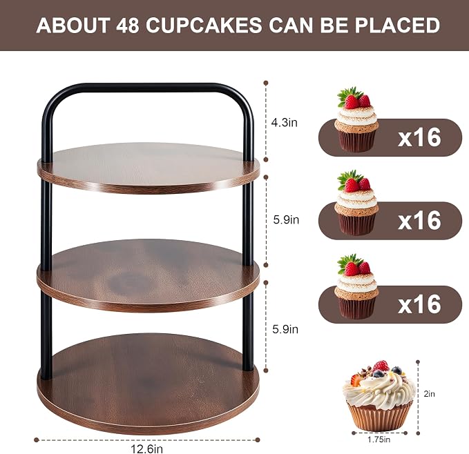 Wooden Cupcake Stand 2 Pack, 3 Tier Large Cupcake Tower Stand 50 Cupcakes, Dessert Stand Cupcake Display Stand Cupcake Tower for Party, Wedding, Birthday, Halloween, Farmhouse Decor