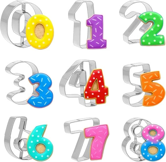 Number Cookie Cutters Set (3 Inch) - Birthday Numbers 0-9 (6 Reverses to 9) - for Baking, Fondant, Biscuits, and Kids' Lunch Sandwiches. 9 Pieces.