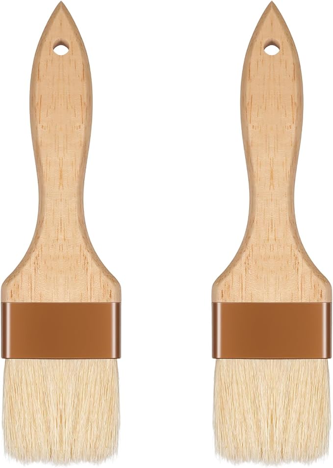 2 Pcs 2 inch Pastry Brush Bristle Basting Brushes Cooking Baking BBQ Oil Brush Food Brushes for Cooking Butter Oil Egg Marinade Grilling Durable Kitchen Marinade Butter Culinary Utensil