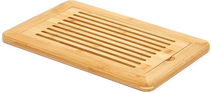 RoyalHouse Large Premium Natural Bamboo Bread Cutting Board with Crumb Tray, Bread Serving Tray for Kitchen