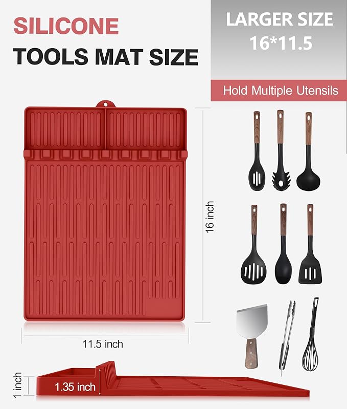 Silicone Griddle Tools Mat for Blackstone - Large Silicone Spatula Mat with Drip Pad - Griddle Mats BBQ Grill Accessories - Blackstone Griddles Accessories, Gifts for Men(red)