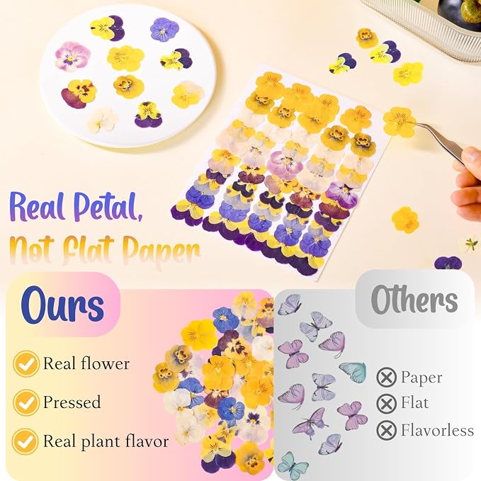 100 Pcs 10 Kinds Natural Dried Pressed Edible Flowers for Cake Topper Decorating - Mix Viola Tricolor for Cupcake Toppers, Cocktails, Resin Jewelry Making, DIY Art Crafts