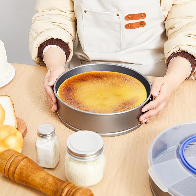 Teenyyou 2 Pcs 9 in Springform Cheesecake Pan with Lid and Removed Bottom Gray Non Stick Round Cake Pan Travel Friendly Carbon Steel Bakeware for Pie Cake Pizza