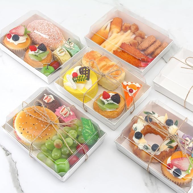 7x5x2.5 Charcuterie Boxes with Clear Lids, Large Disposable Bakery Dessert Boxes, Bakery Take Out Containers, To Go Food Container for Chocolate, Sandwiches, Cookie, Cupcake, Pastries (50 White)