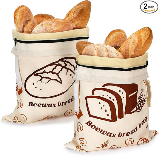 ANPHSIN 2 pcs Natural Beeswax Bread Bags with Sealing Zipper - 13''x16.7'' Reusable Sourdough Storage Wraps for Homemade Bread, Keeping Food Fresh, Gifts for People Who Love Baking, 2 Patterns